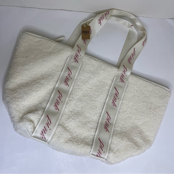 NWT PINK Victoria's Secret‎ Cozy Plush Tote Bag Off White - Picture 3 of 9